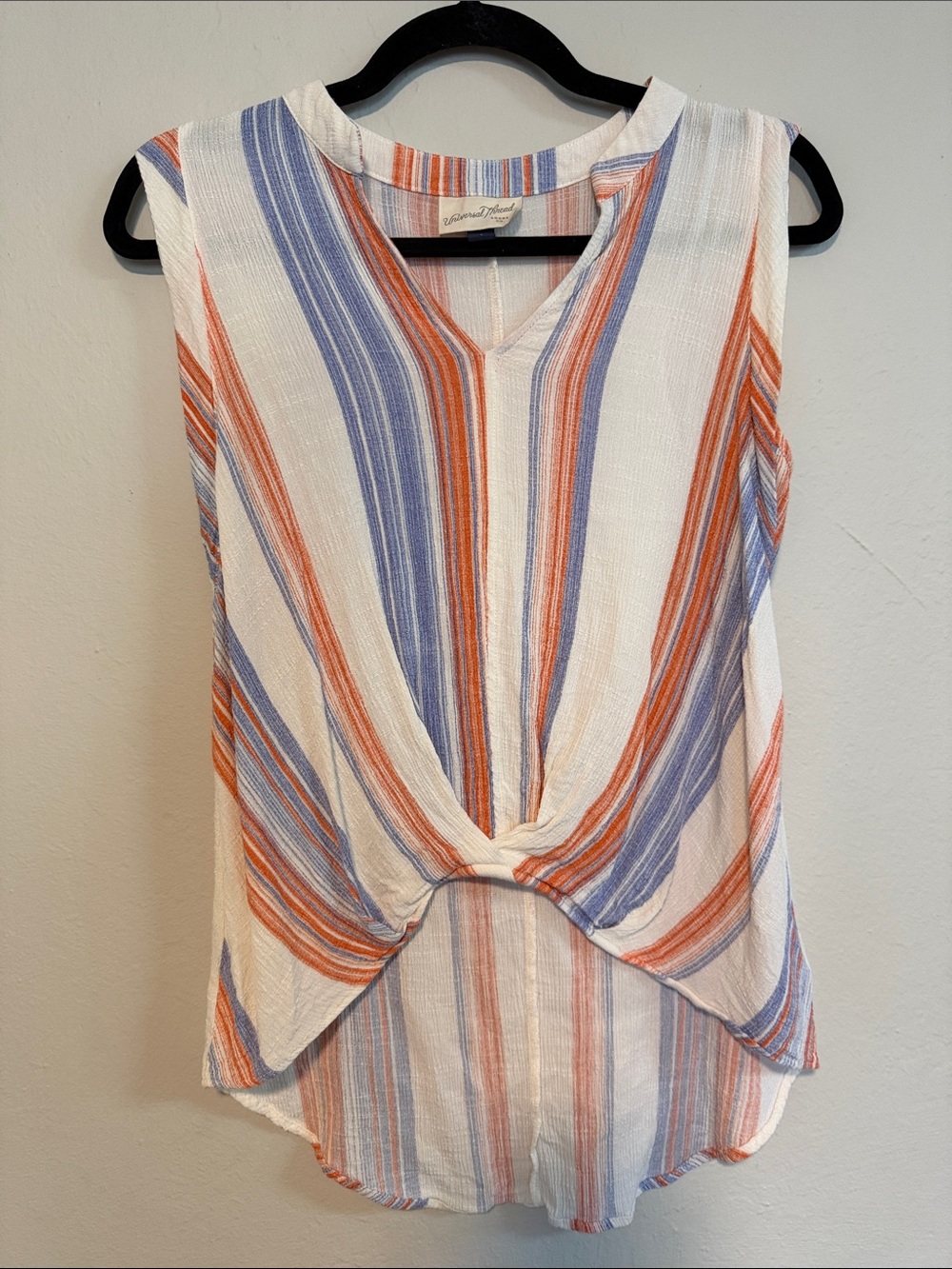 Sleeveless Twist-Front Stripe Top in Red, White & Blue Stripes